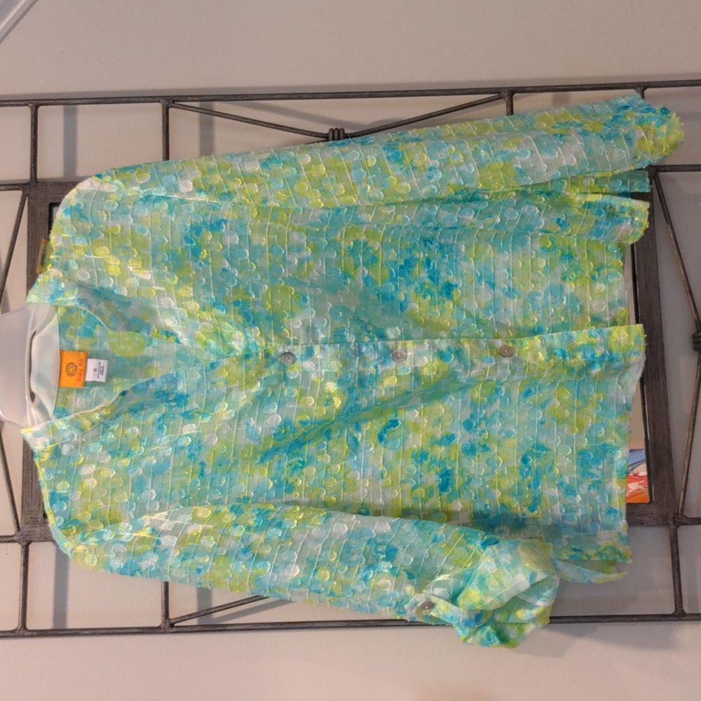 Nwot Ruby Rd Sz 12 Sheer Shimmery Button Front Ro… - image 1